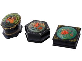 VINTAGE RUSSIAN MSTERA LACQUER WOODEN TRINKET BOXES