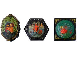 VINTAGE RUSSIAN MSTERA LACQUER WOODEN TRINKET BOXES