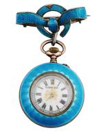 ANTIQUE FRENCH CARTIER ENAMEL WATCH BROOCH WITH RIBBON