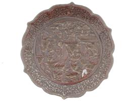 ANTIQUE CHINESE QING CARVED CINNABAR ON TIN PLATE