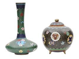 ANTIQUE JAPANESE MEIJI CLOISONNE VASE AND JAR