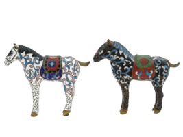 JAPANESE CLOISONNE ENAMEL BRASS FIGURES OF HORSES