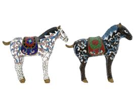 JAPANESE CLOISONNE ENAMEL BRASS FIGURES OF HORSES