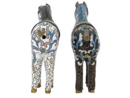 JAPANESE CLOISONNE ENAMEL BRASS FIGURES OF HORSES