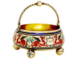 ANTIQUE RUSSIAN SILVER GILT AND ENAMEL SUGAR BOWL