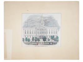 ANTIQUE AMERICAN CITY HALL 1854 HAND COLOR ENGRAVING