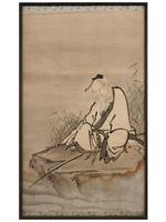 ANTIQUE CHINESE IMMORTAL WATERCOLOR PAINTING FRAMED