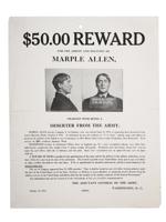 ANTIQUE 1911 AMERICAN $50 REWARD DESERTER POSTER