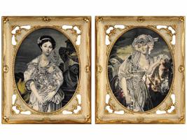 ANTIQUE PORTRAIT TAPESTRY PICTURES AFTER GREUZE