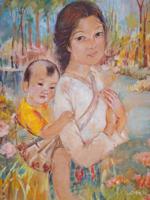 LE THI LUU VIETNAMESE MIXED MEDIA PAINTING OF MOTHER