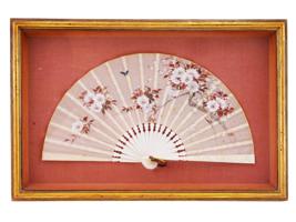 CHINESE FLORAL WATERCOLOR HAND PAINTED FAN FRAMED