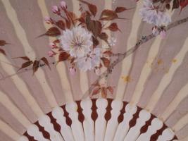 CHINESE FLORAL WATERCOLOR HAND PAINTED FAN FRAMED