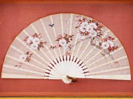 CHINESE FLORAL WATERCOLOR HAND PAINTED FAN FRAMED