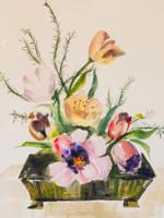 AMERICAN FLOWERS STILL LIFE WATERCOLOR PAINTING