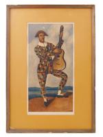 FRENCH HARLEQUIN GUITAR ETCHING BY ANDRE DERAIN