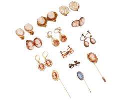 ANTIQUE AND VINTAGE CAMEOS EARRINGS AND STICK RINS
