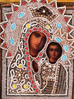 ANTIQUE JEWELED RUSSIAN ICON KAZAN MOTHER OF GOD