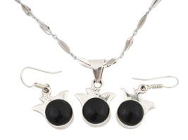 MEXICAN STERLING SILVER ONYX STONE JEWELRY SET