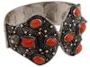 STERLING SILVER RED CORAL HINGED BANGLE BRACELET PIC-1