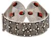 STERLING SILVER RED CORAL HINGED BANGLE BRACELET PIC-3