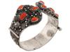 STERLING SILVER RED CORAL HINGED BANGLE BRACELET PIC-5