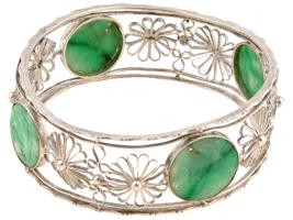 VINTAGE SILVER FILIGREE AND JADE BANGLE BRACELET