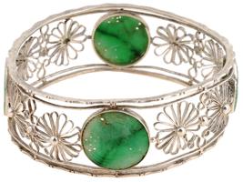 VINTAGE SILVER FILIGREE AND JADE BANGLE BRACELET