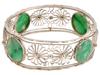 VINTAGE SILVER FILIGREE AND JADE BANGLE BRACELET PIC-3