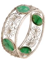 VINTAGE SILVER FILIGREE AND JADE BANGLE BRACELET