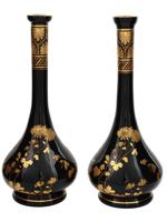 VINTAGE CHINESE BLACK GLAZED AND GILT BRASS VASES