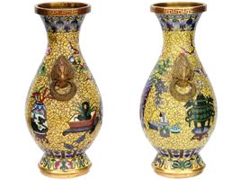 ANTIQUE CHINESE QING HANDLED CLOISONNE ENAMEL VASES