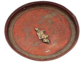 JAPANESE MEIJI GILT AND PATINATED BRONZE WALL PLATE