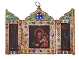 RUSSIAN SILVER ENAMEL HAND PAINTED ICON PENDANT