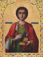 ANTIQUE RUSSIAN ORTHODOX ICON OF ST PANTELEIMON