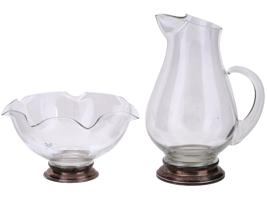 WEB GLASS PITCHER AND WALLACE BOWL W SILVER BASE