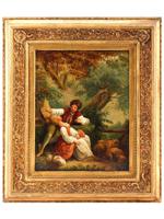 ANTIQUE 18TH C FRENCH GALANT SCENE OIL PAINTING