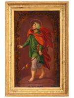 ANTIQUE OIL ON METAL PAINTING PORTRAYING ST. THOMAS