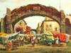 MID CENTURY ITALIAN PAINTING MARKET SCENE VANDO ACERBI PIC-1