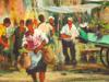 MID CENTURY ITALIAN PAINTING MARKET SCENE VANDO ACERBI PIC-4