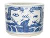 LARGE ANTIQUE CHINESE BLUE WHITE PORCELAIN BRUSH POT PIC-1