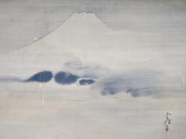 ANTIQUE JAPANESE MOUNTAIN LANDSCAPE SCROLL PAINTING