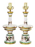 ANTIQUE CHINESE DRAGON CLOISONNE ENAMEL BRASS LAMPS