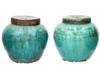 ANTIQUE CHINESE COVERED GLAZED TERRACOTTA OIL JARS PIC-0