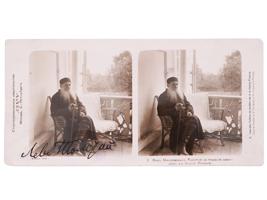 POLISH STEREOSCOPIC PHOTO AUTOGRAPHED BY LEV TOLSTOY