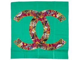 VINTAGE CHANEL CC LOGO CHAIN PATTERN SILK SCARF