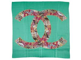 VINTAGE CHANEL CC LOGO CHAIN PATTERN SILK SCARF