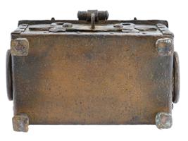 ANTIQUE MEDIEVAL REVIVAL FORGED IRON TRUNK CASKET