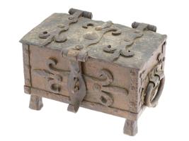 ANTIQUE MEDIEVAL REVIVAL FORGED IRON TRUNK CASKET