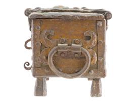 ANTIQUE MEDIEVAL REVIVAL FORGED IRON TRUNK CASKET