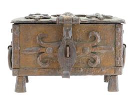 ANTIQUE MEDIEVAL REVIVAL FORGED IRON TRUNK CASKET